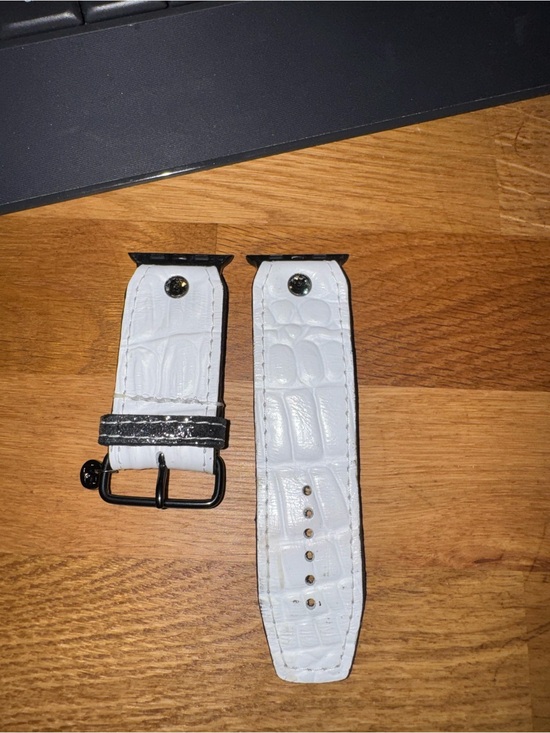 Spark*L Accessories - White Croc-Textured Leather Watch Strap with Black Hardware